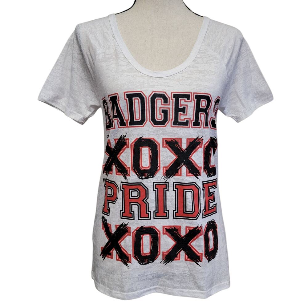 Wisconsin Badgers Tshirt Womens Sz S Red White Burnout UW NCAA Collegiate‎ Shirt